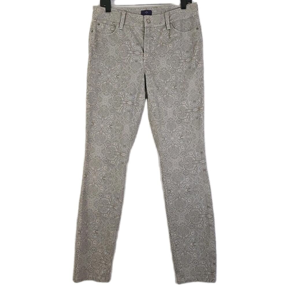 NYDJ ~Woman Size 10~ Gray Floral Print ALINA Legging Pants Jeans Stretch.